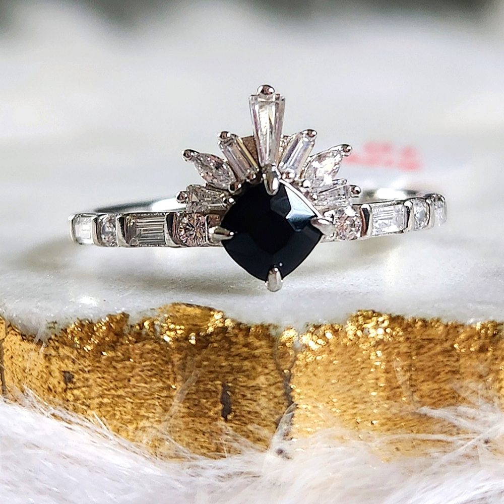 NWOT Bomb Party 'The Emerson Ring' Black Onyx Cubic Zirconia Ring - Size 10
